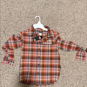 Harley-Davidson Kids Orange Plaid Button Down Shirt